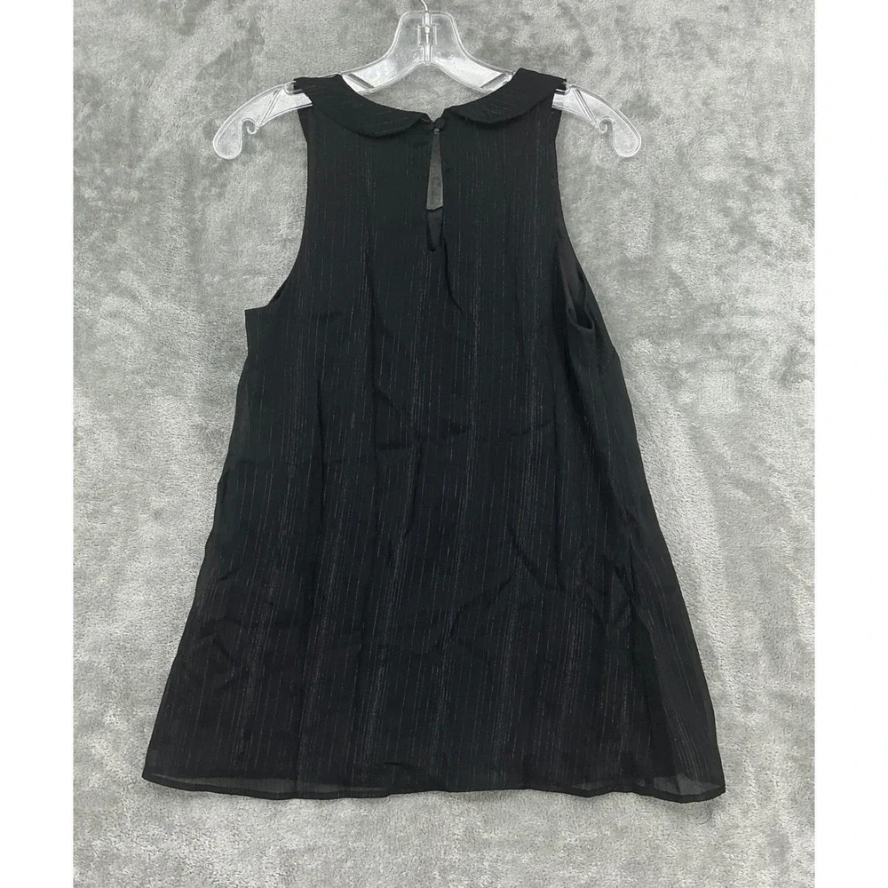 ModCloth Blouse Womens Small Silver Metallic‎ Pinstripe Peter Pan Collar Tank